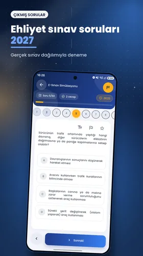 Ehliyet Sınav Soruları 2026 uygulamasının ekran görüntüsü